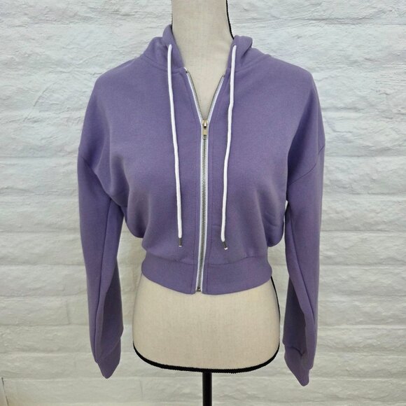 Forever 21 Tops - Forever 21 CROP Sweatshirt Hoodie Medium Purple Lavender Juniors Jacket Full-Zip